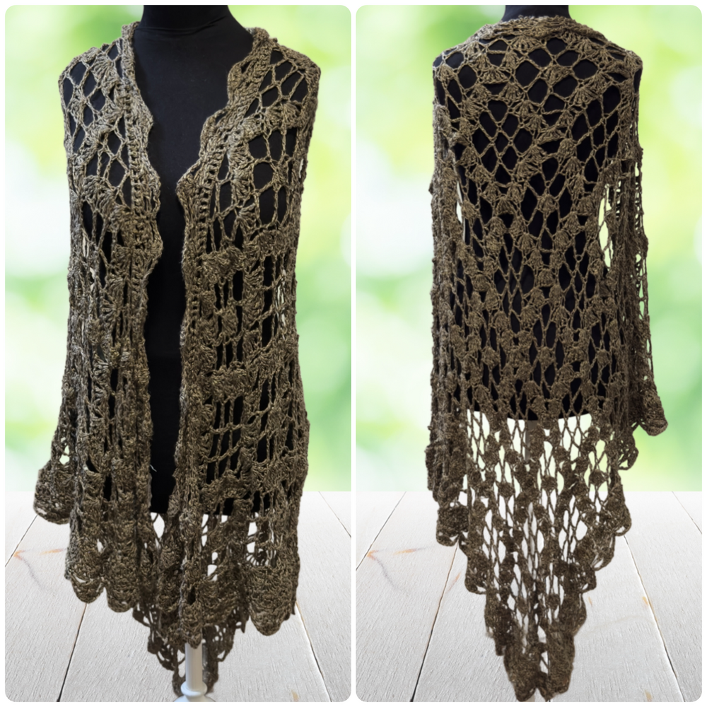 Vintage Hand Crochet Shawl Womens One Size Silk Blend Triangle Boho Wrap 80s 90s